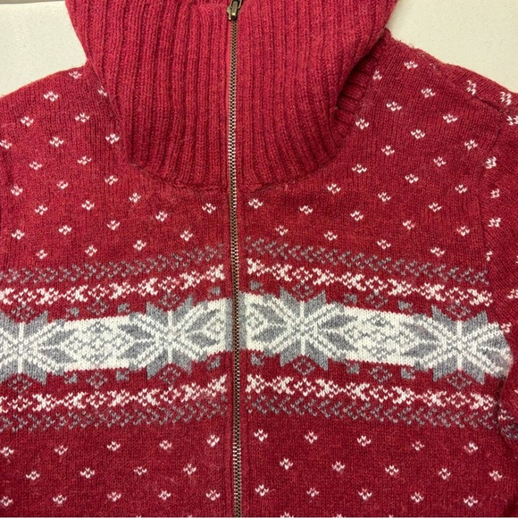 Eddie Bauer Vintage Women’s Red Fair Isle Full Zip Cardigan Sweater Size Medium - Picture 7 of 7